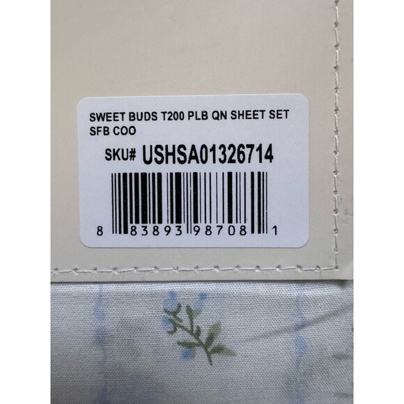 NEW Laura Ashley Sweet Buds- Blue Floral/ Stripes QUEEN Sheet Set Farmhouse - Picture 8 of 8